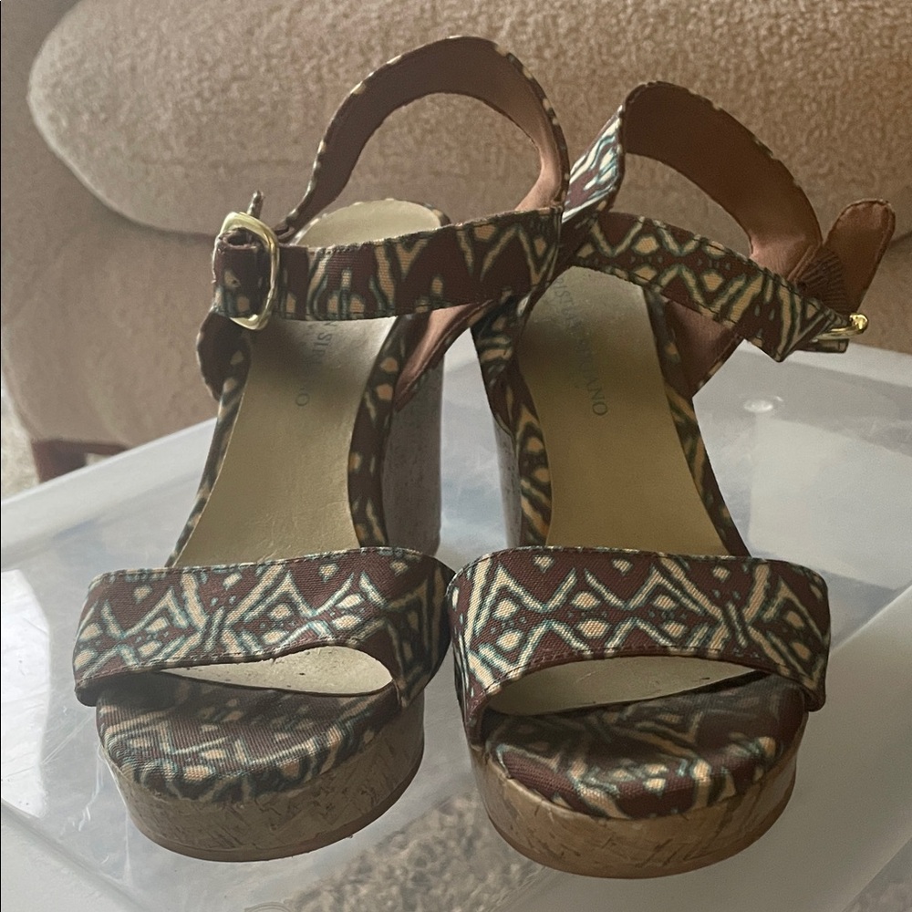 Christian Siriano Brown Geometric Wedges